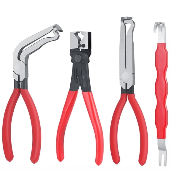 4PCS Hose Clamp Pliers Set Long Reach Cable Hose Clamp Remover Tool Kit Spring Clamp Pliers Flat Band Clamp Pliers Vice Grip for Automotive Fuel Oil Water Radiator Hose Repair