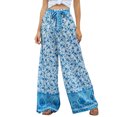 thumbnail image 1 of Moda mujer pantalones estampados pierna ancha fajas de cintura alta pantalones casuales sueltos Abanopi Aqua/Medio, 1 of 7