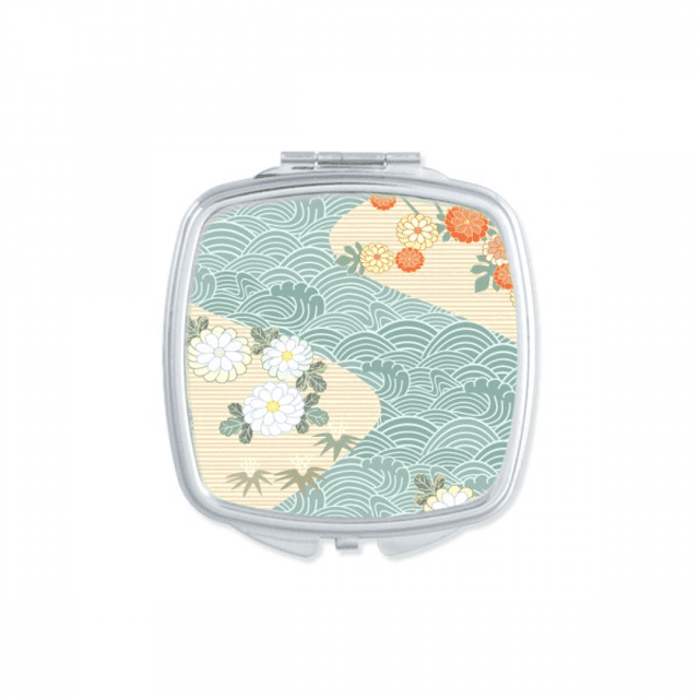 flowers waves pattern japan square mirror portable compact pocket makeup double sided glass
