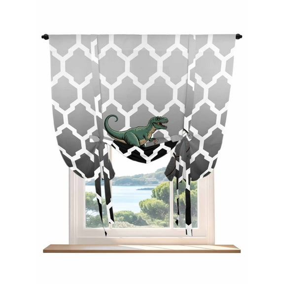 Morocco Black Tie Up Curtains for Windows 45 Inch Length Balloon Curtains Kitchen Adjustable Balloon Window Shade Ombre Grey White Plaid Lattice Geometric Tie Up Bathroom Curtain Window 34"x45"