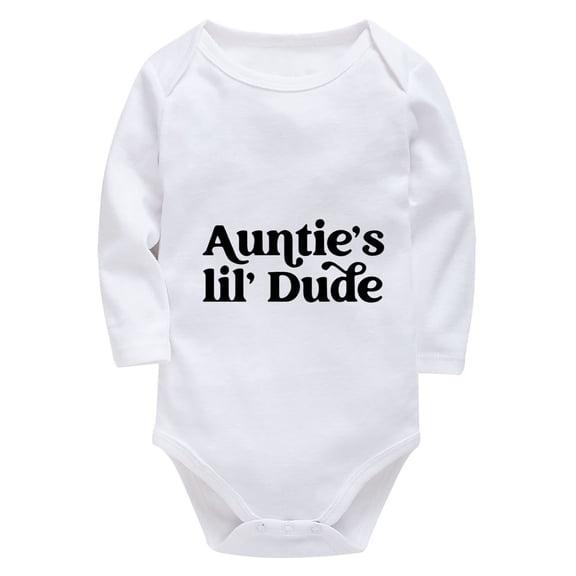 Auntie's Lil' Dude Baby Neutral Romper Long Sleeve Coming Home Outfit Boy White Baby Suits for Boys 0-3 Months