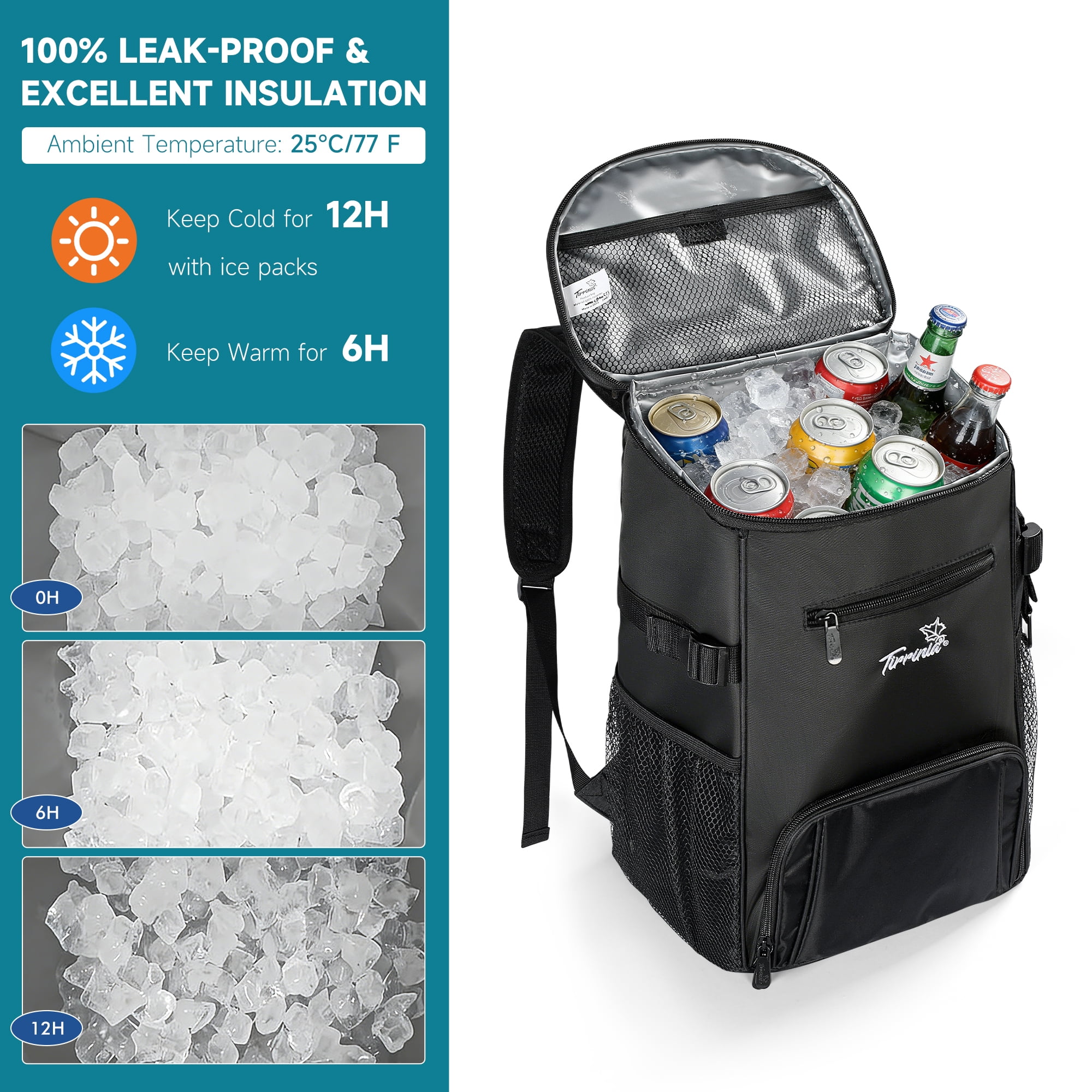 Tirrinia Cooler Backpack - 33 Cans Insulated Backpack Cooler for Men & Women, Soft Portable Lightweight Cooler Bag for Beach Travel, Picnic, Lunch, Hiking, BBQ, Camping