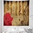 thumbnail image 1 of Music Tapestry, Notes and Musical Symbols on Rustic Piano Keyboard Look Backdrop Romantic Rose, Fabric Wall Hanging Decor for Bedroom Living Room Dorm, 5 Sizes, Brown and Red, by Ambesonne, 1 of 1