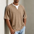 thumbnail image 5 of Fanshiluo Men's V Neck Drop Shoulder Short Sleeve T-Shirt, Fake Two-Piece Loose Casual Top,Size:XXXXL,Big and Tall Men, 5 of 7