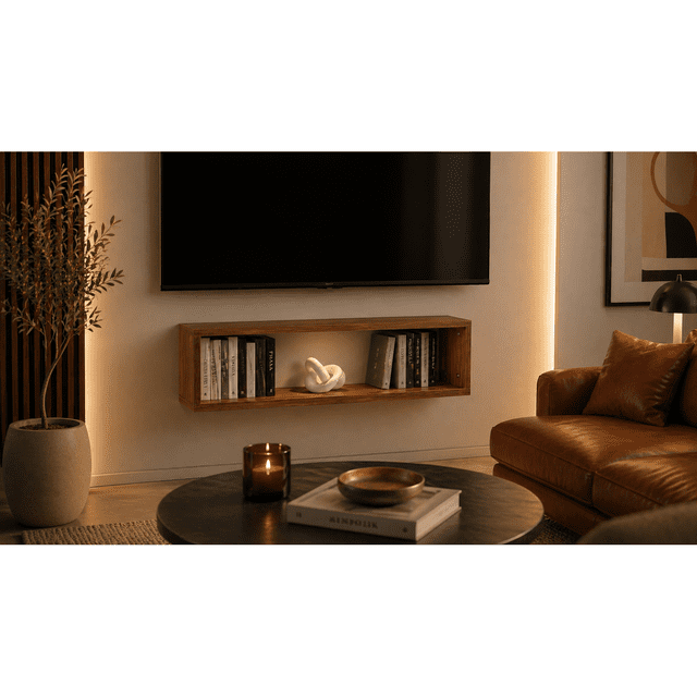Repisa Flotante Rectangular Nicho Mdf Cafe Pared 100 Cm