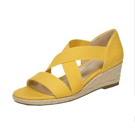 

Hvyesh Womens Clearance Sandals Womens Open Toe Ankle Strap Platform Wedge Shoes Casual Espadrilles Trim Flatform Studded Wedge Sandals