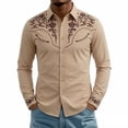 thumbnail image 4 of IWRICH Men's Western Cowboy Shirt Long Sleeve Printed Shirt Slim Fit Casual Button down Shirt Khaki XXXL, 4 of 4