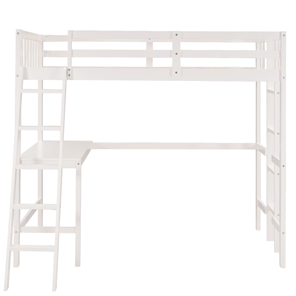 Kadyn Wood Loft Bed with Desk and Two Ladders, Twin Size Bunk Bed(White) Kadyn Wood Loft Bed with Desk and Two Ladders, Twin Size Bunk Bed(White)