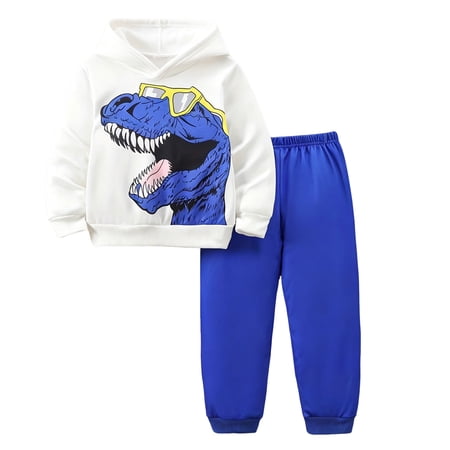 Soepste Boys Outfits Little Kid Graphic Long Sleeve Hoodie Elastic Waist Cuffed Trousers Outdoor Playwear Suit（Blue 12-18 Months）