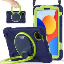 For Xiaomi Redmi Pad SE 8.7 inch 2024 Case, 360 Rotatable Handle Stand, Shoulder Strap, Drop-Proof Design, NavyBlue Lime