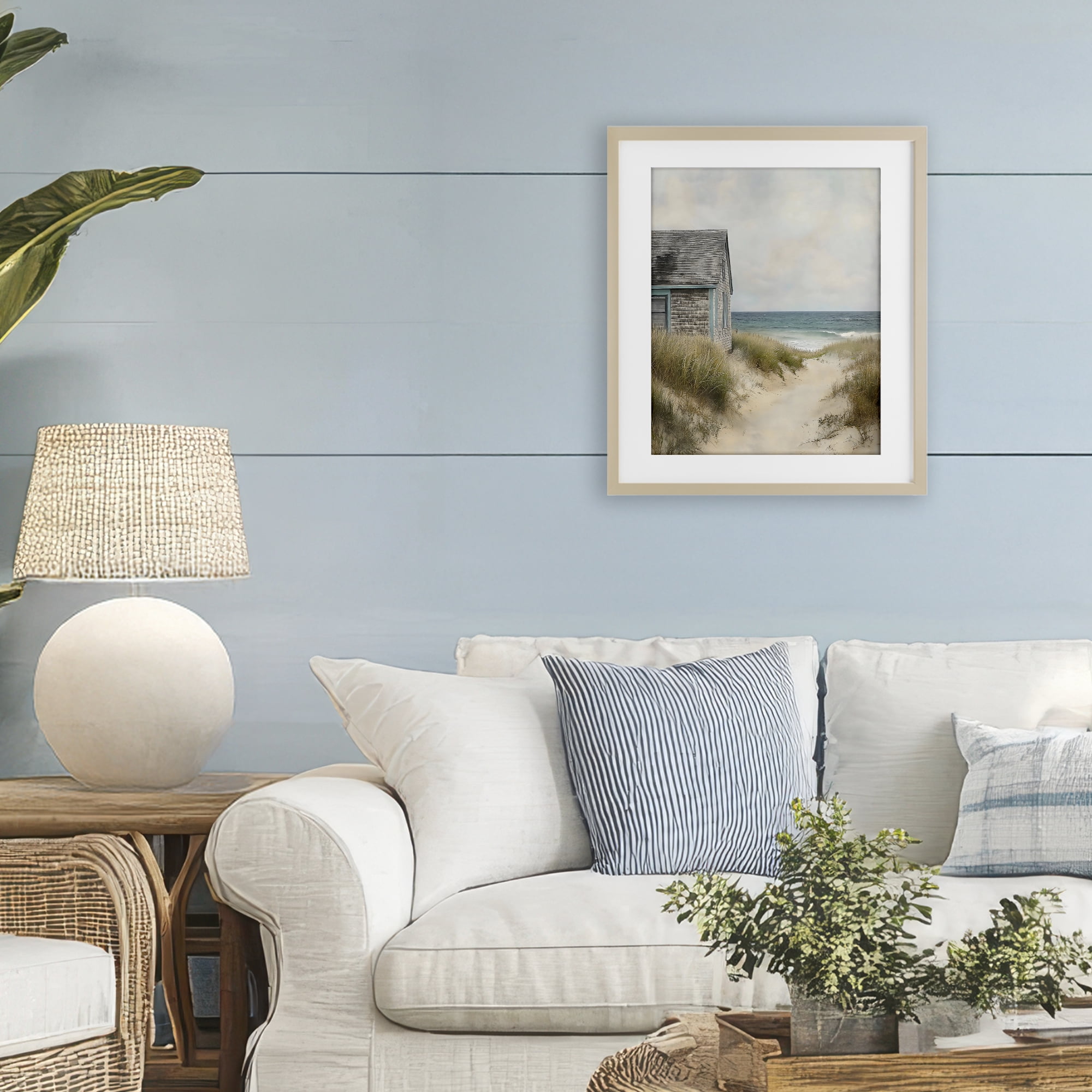 Stupell Industries Oceanfront Cottage on Dune Path Birch Framed Print Under Glass, design by Creative Studio
