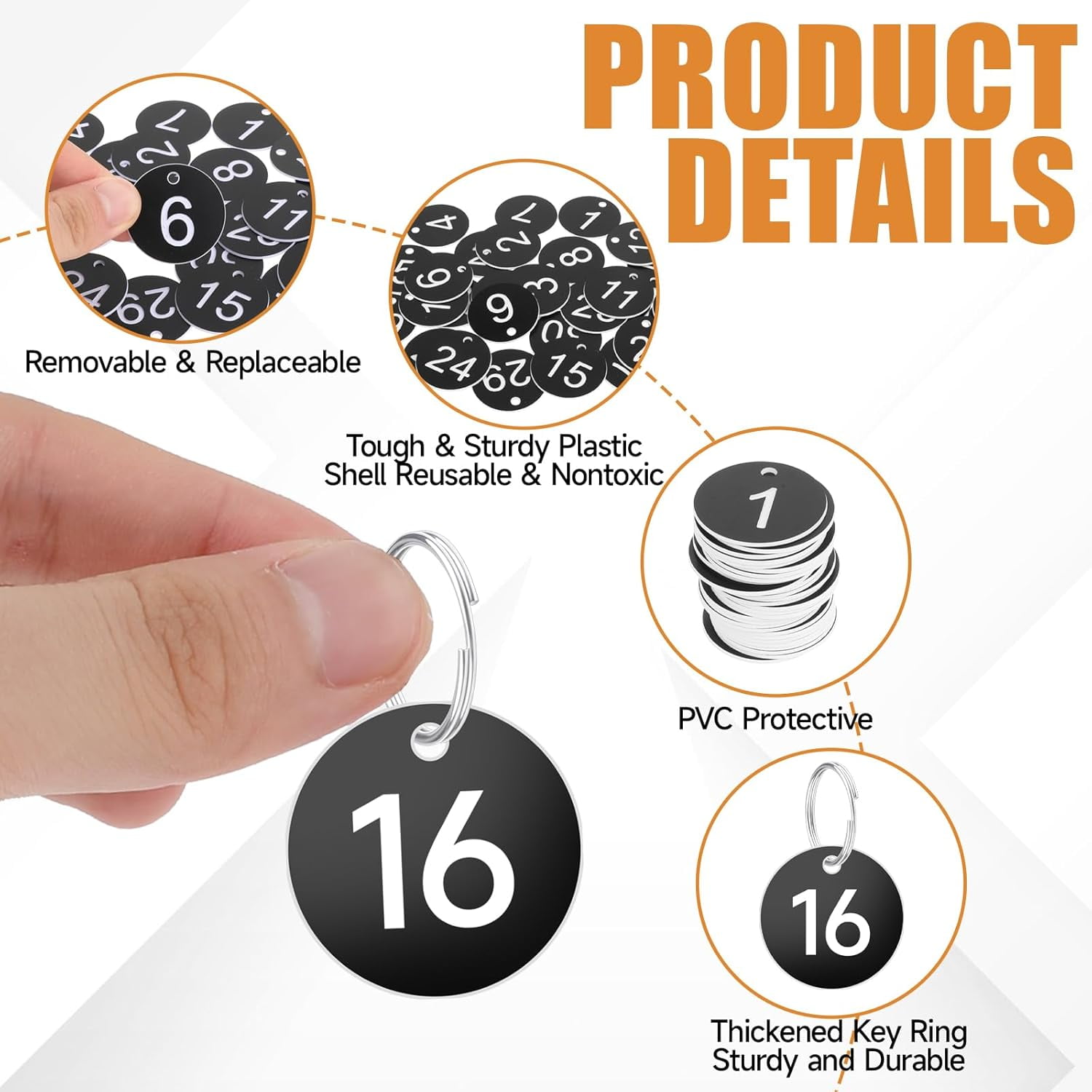 1-30 Number Tags, Plastic Key Tags with Metal Rings, 35mm Round Numbered Tags Round Numbered Marking Identification Tags for House Lockers Dormitory Keys Cabinet(Black)