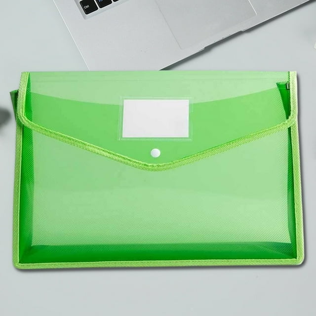 ZTTD 1 Pieces Plastic File Folders Envelope Expanding File Wallet Organizer Documents Folder with Snap Closure and Pocket, A4 Size Waterproof Transparent Pouch (Type4-Green)