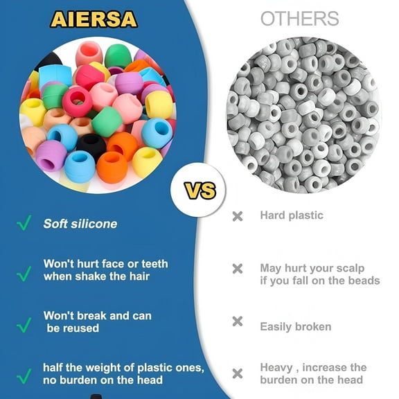 VANIDO Hair Extensions & Accessories 50pcs Silicone Hair Beads Set for Girls Colorful Soft Silicone Hair Beads for Braids for Women Mom 2 Plastic Quick Beaders for Braids