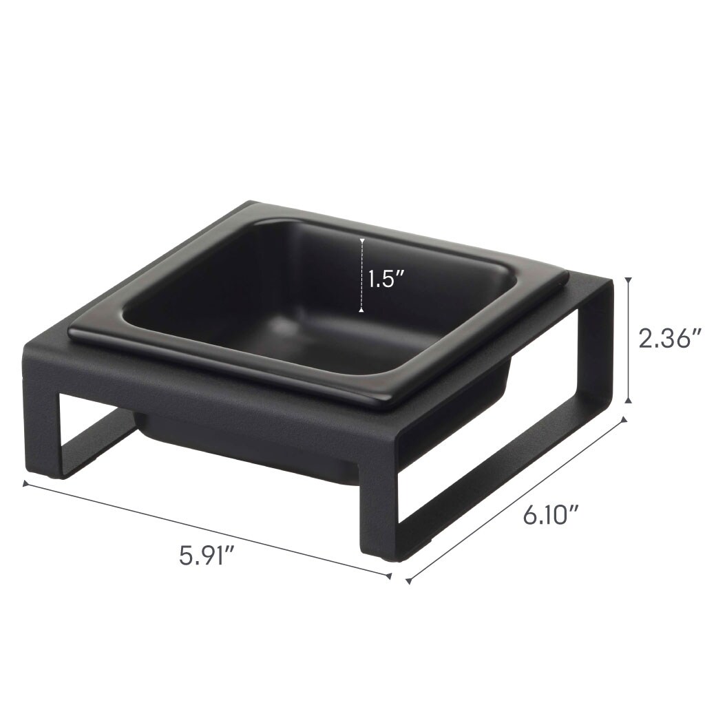 Yamazaki Home Single Pet Food Bowl - Two Styles, Steel and Ceramic, Short, 1.25 Black