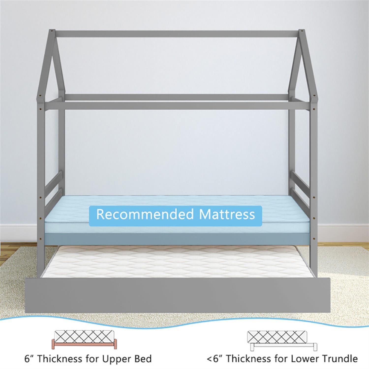 Demi Bonn Bed Frame with Roof for Bedroom, Modern House Bed Frames for Teens, Gray