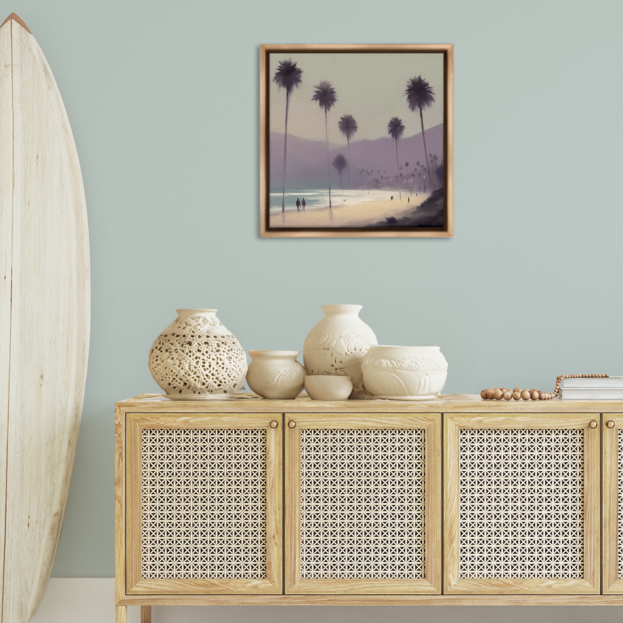 Stupell Industries Looming Palms Beach Landscape & Nature Painting Brown Floater Framed Canvas Art Print Wall Art, 25 x 25