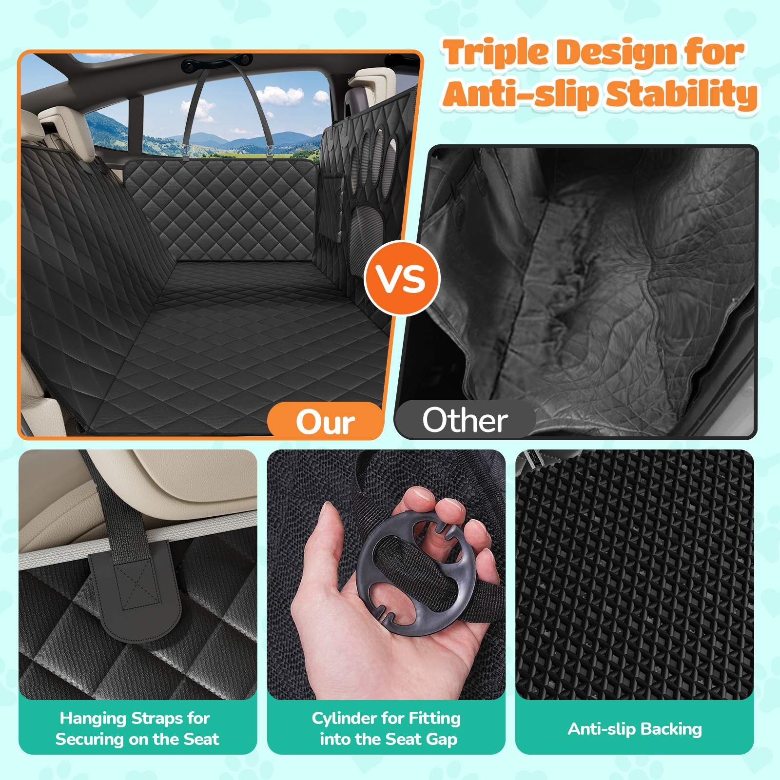 Lakwar Dog Car Seat Cover, Waterproof Hammock, Black photo 3