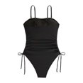 thumbnail image 6 of WEIGFI Womens Swimsuit One-Piece Adjustable Tie Knot Spaghetti Strap Crew Neck Beachwear Solid Color Bathing Suit Tummy Control Comfort Party Swimwear,Black,L, 6 of 7