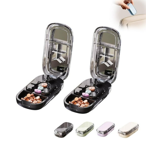 Echu Pill Cutter, Portable Pill Cutter, Pill Cutter Splitter for Small and Tiny Pills with Stainless Steel and Centering Guide Tablet, Cutters Halves/Third/Quarters(2Pcs/Black)