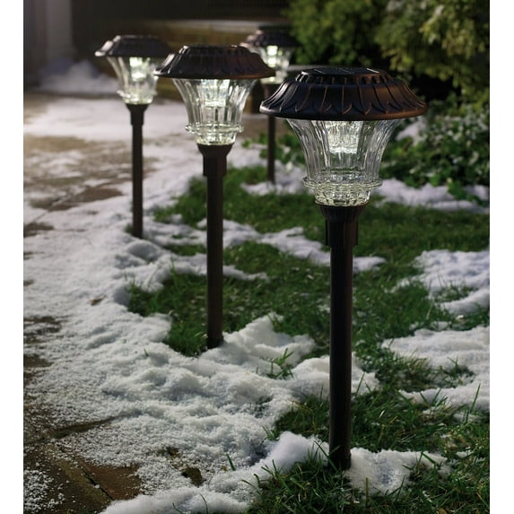 Steel & Glass Encased Solar LED Path Lights, Set of 4