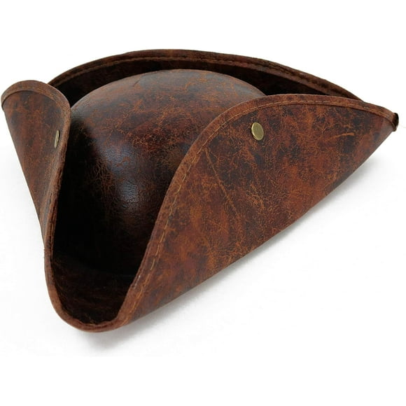 XINQIHANG Faux Leather Pirate Hat - Brown Distressed Leather Colonial Style Tricorn Hat