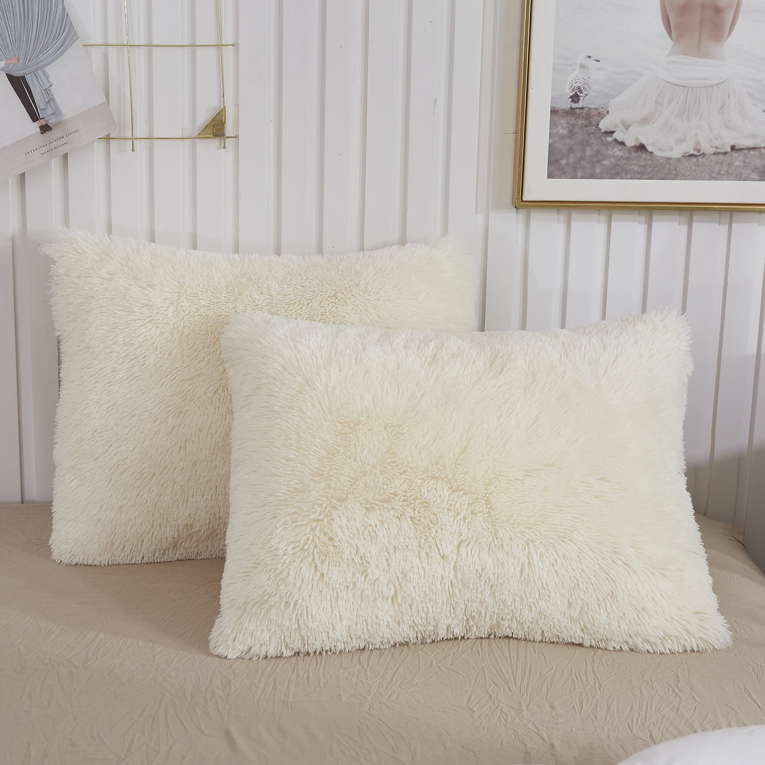 XeGe 3 Piece Fluffy Faux Fur Duvet Cover Set King, Luxury Ultra Soft Velvet Shaggy Plush Bedding Set, Ivory Fuzzy Comforter Cover with 2 Furry Pillow Cases, Zipper Closure, King Size, Beige