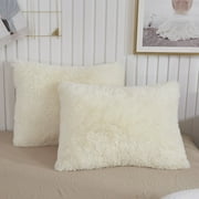 XeGe 3 Piece Fluffy Faux Fur Duvet Cover Set King, Luxury Ultra Soft Velvet Shaggy Plush Bedding Set, Ivory Fuzzy Comforter Cover with 2 Furry Pillow Cases, Zipper Closure, King Size, Beige