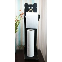 Whimsical Kids Rustic Black Bear Cub Toilet Paper Holder Floor Stand W/ Storage