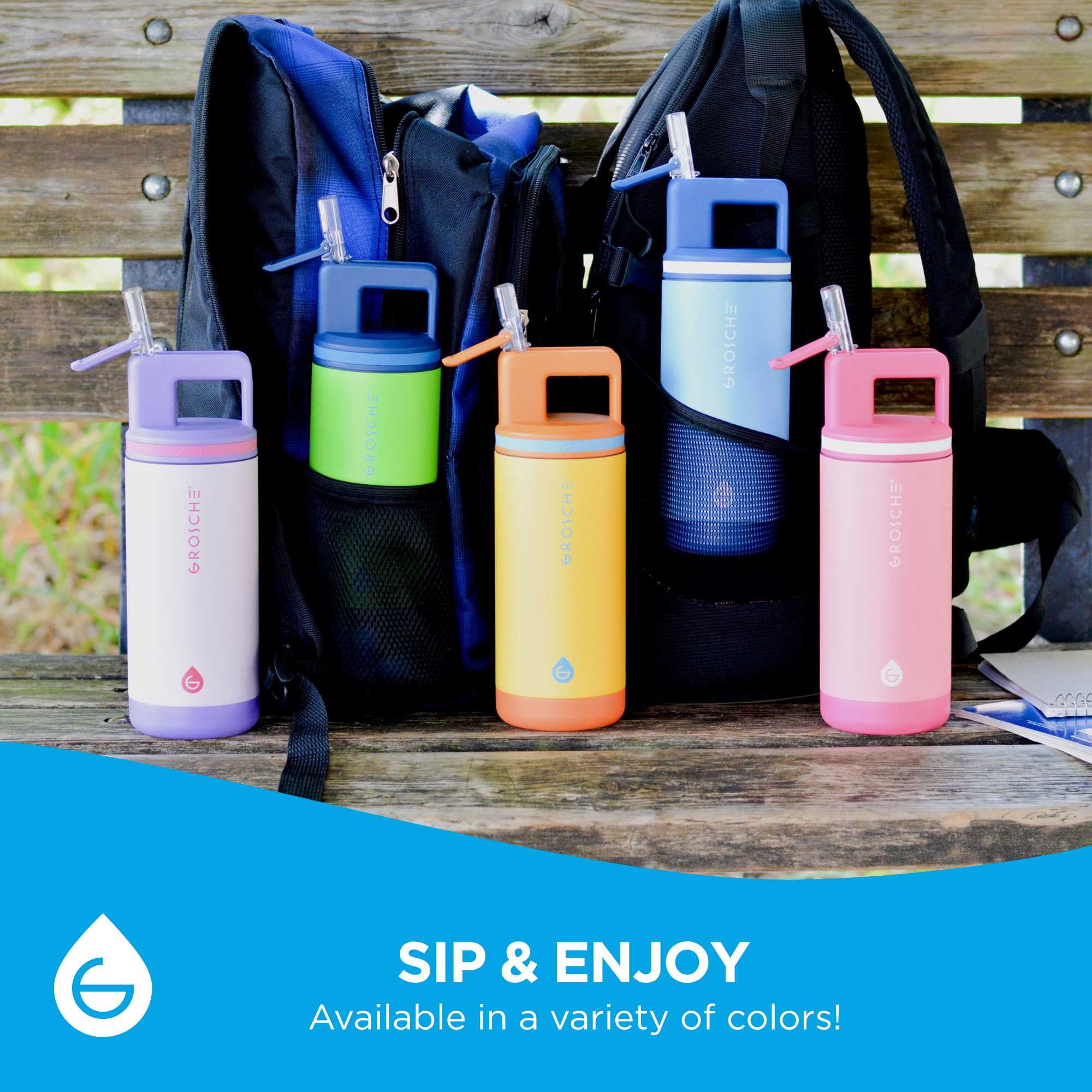 ALPINE Flip 'N Sip Kids Insulated Water Bottle With Straw - 16oz Kids Water Bottle - Cosmic Purple