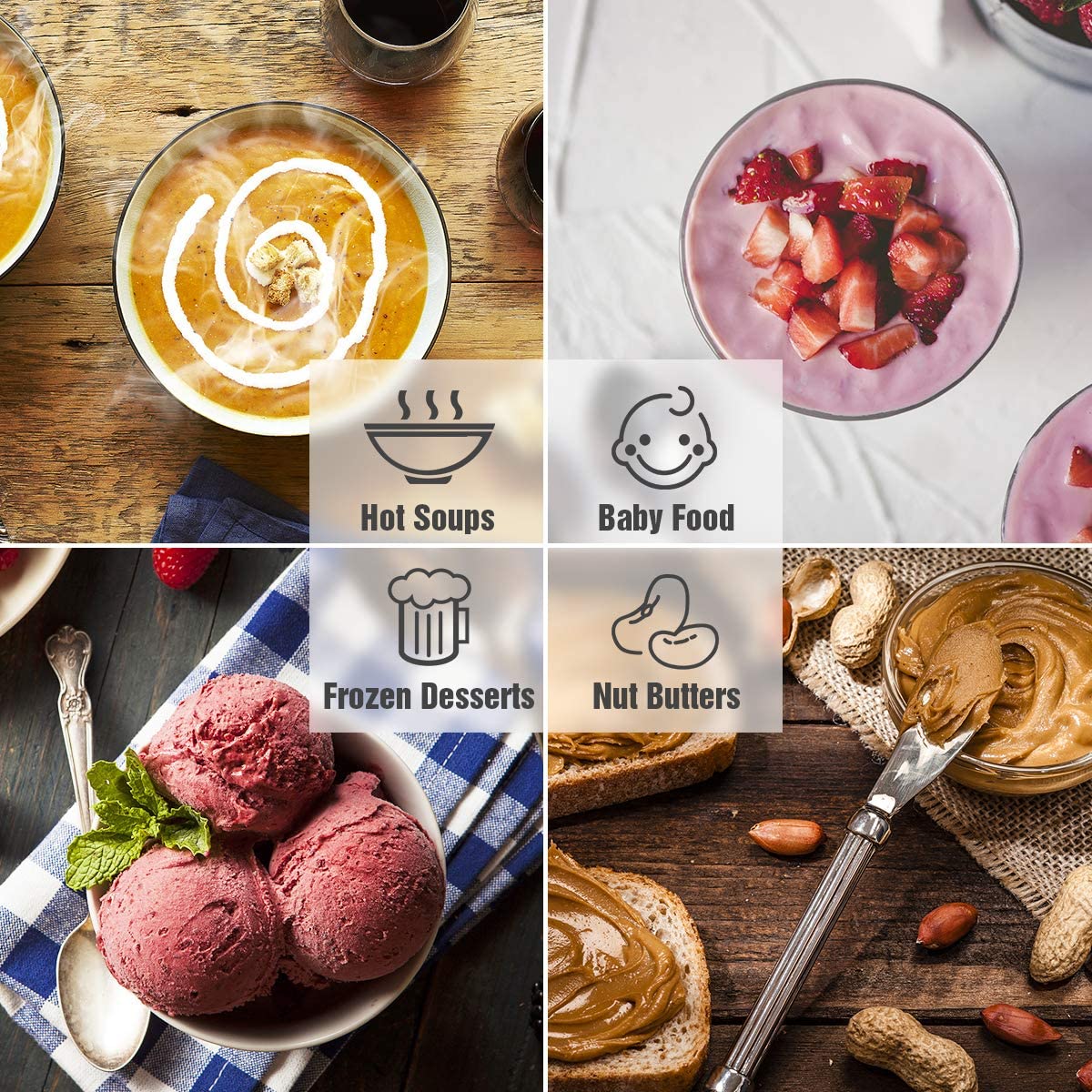 Homgeek blender, 1450W high speed professional table mixer, suitable for milkshakes and smoothies, 30000 rpm, built-in pulse and 10 speed control