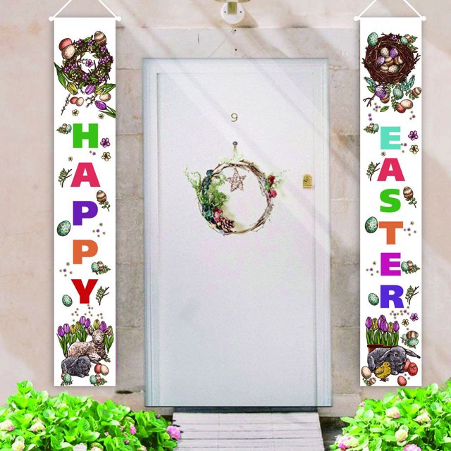 Teissuly Easter Porch Sign, Happy Easter Banner Indoor Outdoor Wall Hanging Flag Banners Teissuly WER202401276701