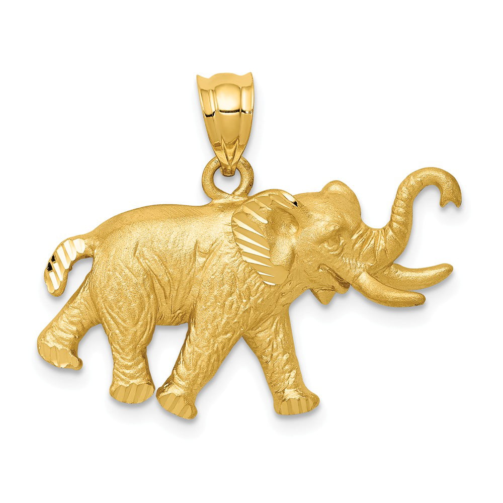 14K Solid Yellow Gold Elephant Hollow Charm Pendant 