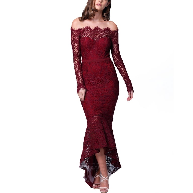 chinese dress ladies Here for Love Off Shoulder Mesh Maxi Dress Red Size M
