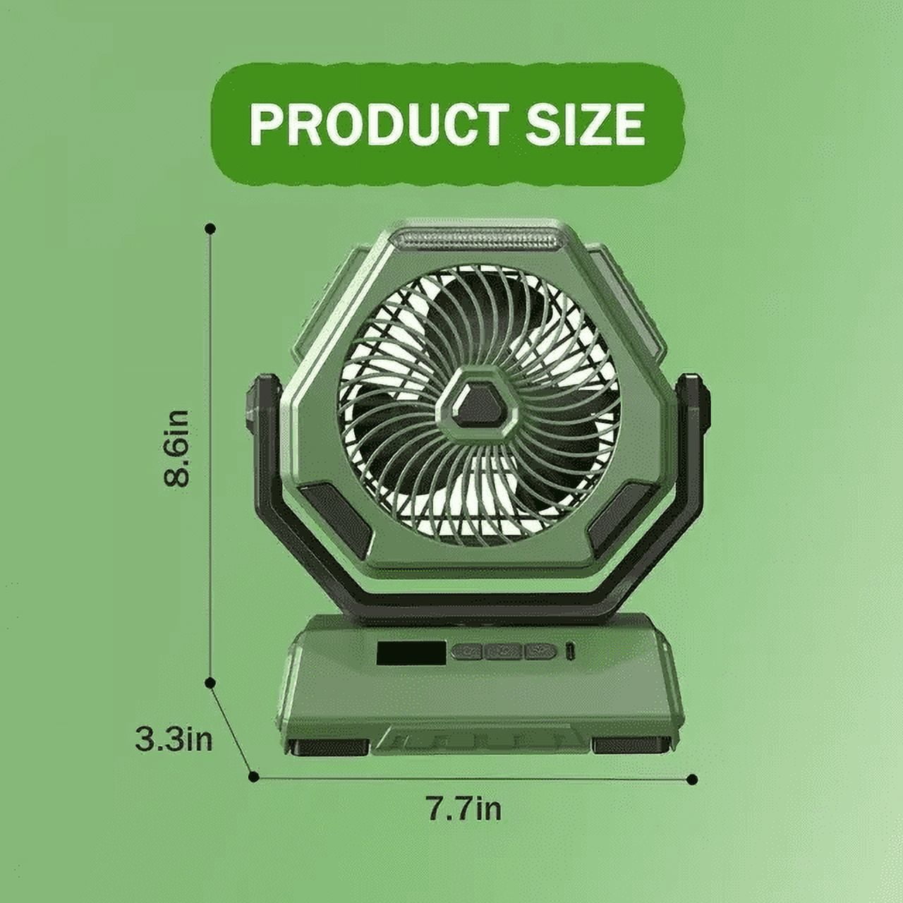 Fiuion 10400mAh Camping Fan with LED Lantern 3 Speed Rechargeable Tent Fan 270° Rotation Green