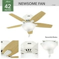 thumbnail image 5 of Hunter 42 inch Indoor Ceiling Fan with LED Light - White Ceiling Fan with Pull Chain, For Bedroom or Living Room, Low Profile Mount, No Remote, 5 Blades, Includes Bulbs - Newsome 51080, Fresh White, 5 of 16