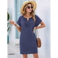 thumbnail image 6 of Women Lace V Neck Casual Boho Dress Comfy Short Sleeve Flowy Hem A Line Beach Dress Navy Blue XXL, 6 of 9