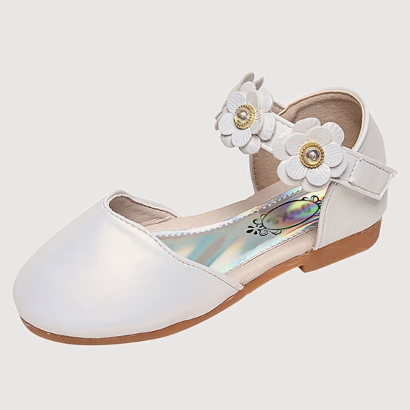 Gyujnb Closed Toe Shoes with Flower Pearl Detail, Hook and Loop Strap Casual Shoes (Girls),9.5-10 Years
