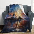 thumbnail image 4 of Lighthouse Sunrise Coast Scenery Pale Blue Tan Flannel Blanket Lightweight Blanket for Couch Sofa Bed, Super Soft Cozy Print Warm Blanket, 4 of 8