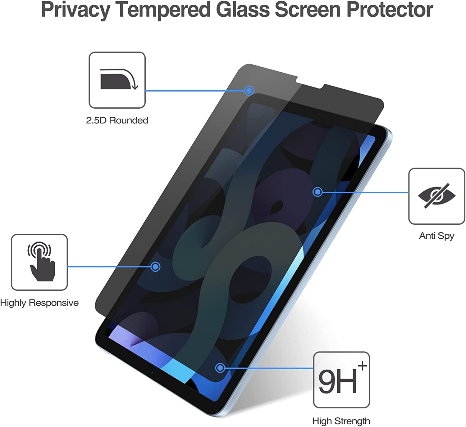 iPad Air 5 10.9 2022 / Air 4 10.9 2020 / iPad Pro 11 2020 Privacy Screen  Protector, Anti-Spy Tempered Glass Screen Film Guard for iPad 10.9” Air 5th