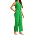 thumbnail image 4 of INSPIRE CHIC Women's Sleeveless Shawl Collar Office Belted Cropped Jumpsuit Romper M Grass Green, 4 of 6