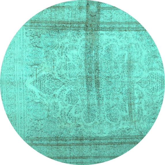 Ahgly Company Indoor Round Abstract Turquoise Blue Contemporary Area Rugs, 5' Round