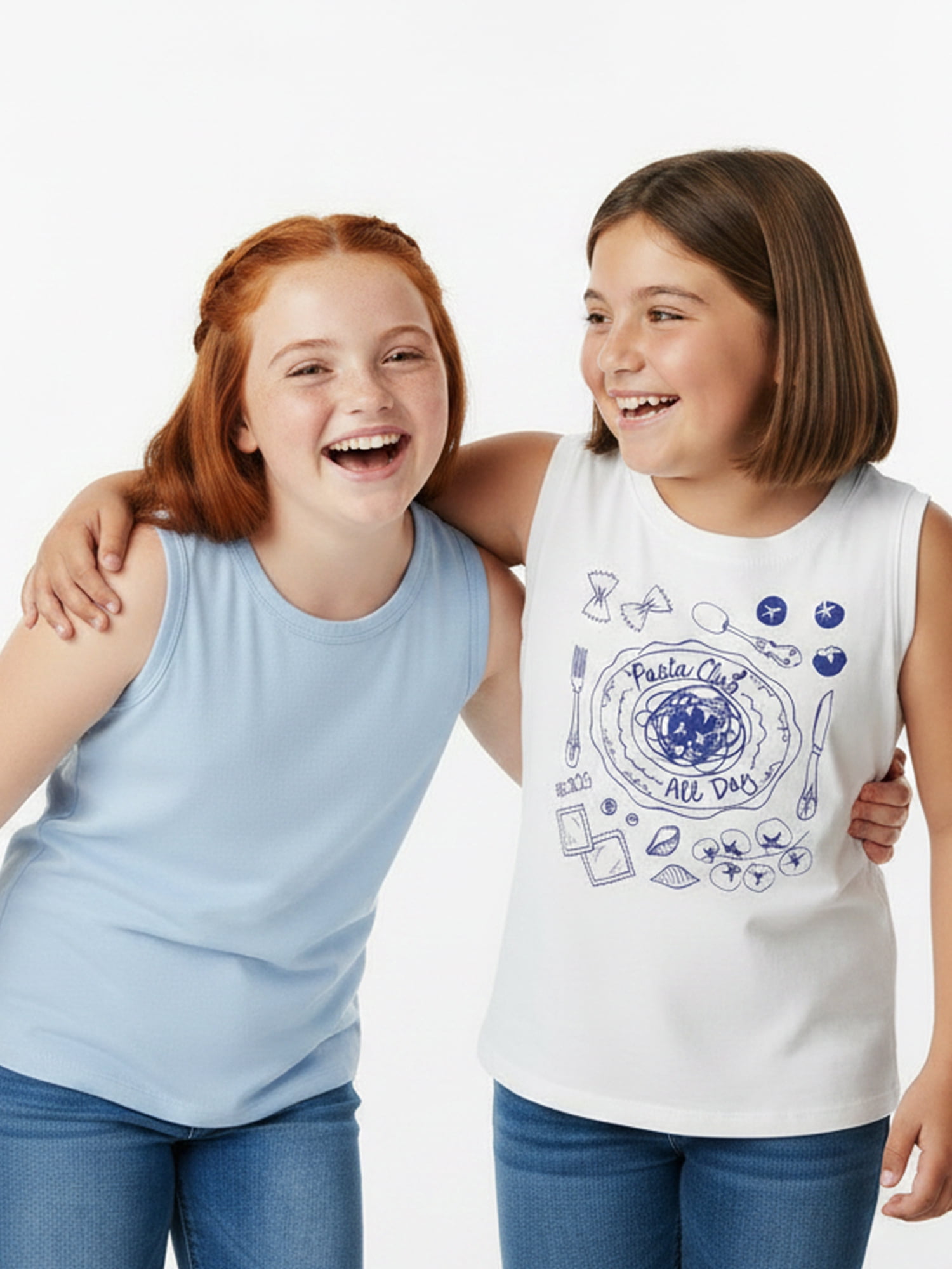 Wonder Nation Girls Pasta Club Graphic Tank Top, 2-Pack, Sizes 4-16 Plus