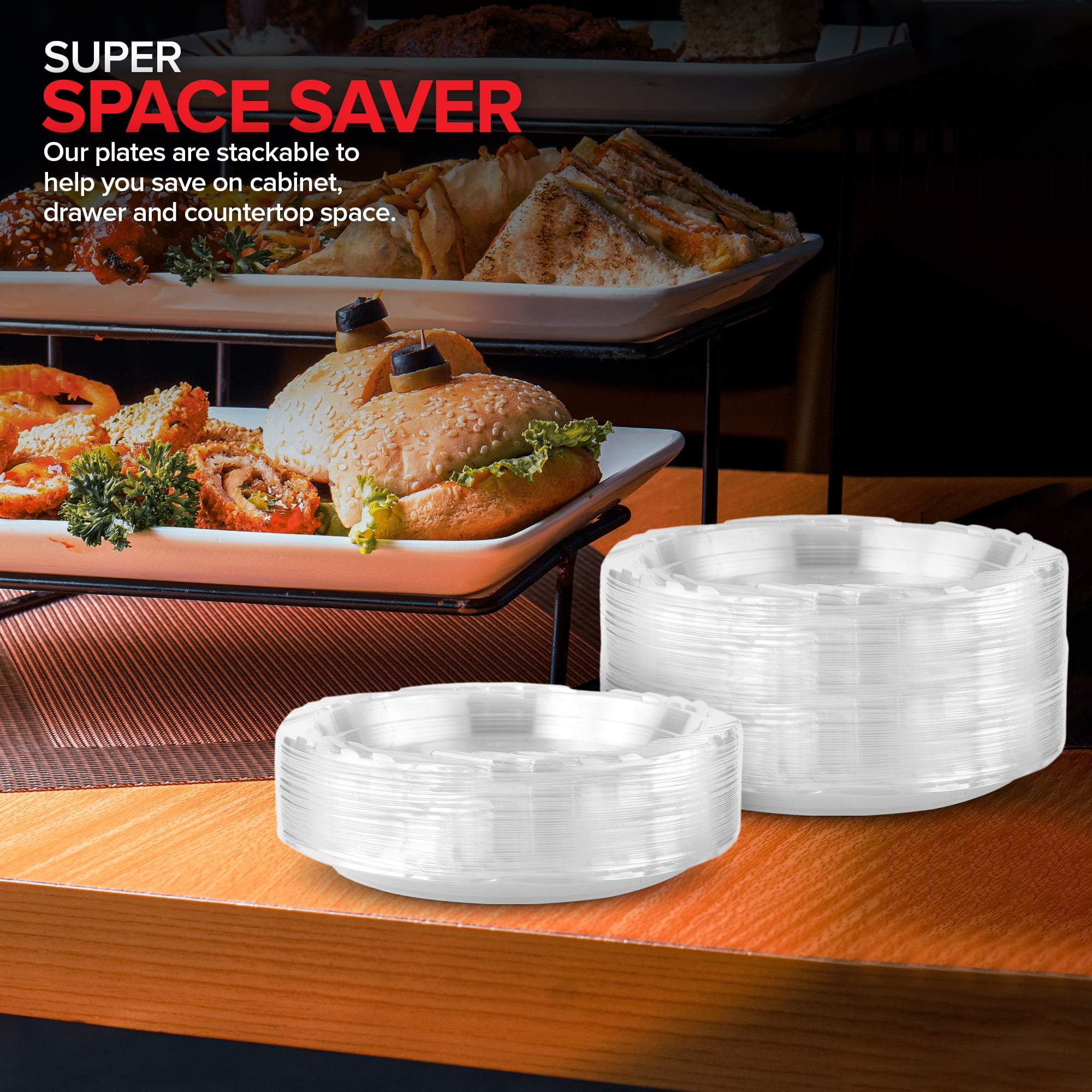 Stock Your Home 240-Count, 7 Inch Clear Plastic Plates, Flexible, Disposable Heavy Duty Party Dinner Plate, for Wedding Reception, Holiday Parties, Cake, Dessert, Appetizers, Salad, Medium Size
