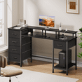 thumbnail image 4 of Satifur Gaming Desk with LED Lights & Power Outlets, 47" Computer Desk with 5 Fabric Drawers & Open Storage, Reversible Home Office Desk,Black, 4 of 10