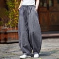 thumbnail image 2 of ‌Men's Linen Pants Casual Wide Leg Baggy Pants Elastic Waist Drawstring Loose Fit Casual Summer Beach Pants with Pockets Baggy Trousers Grey M, 2 of 8