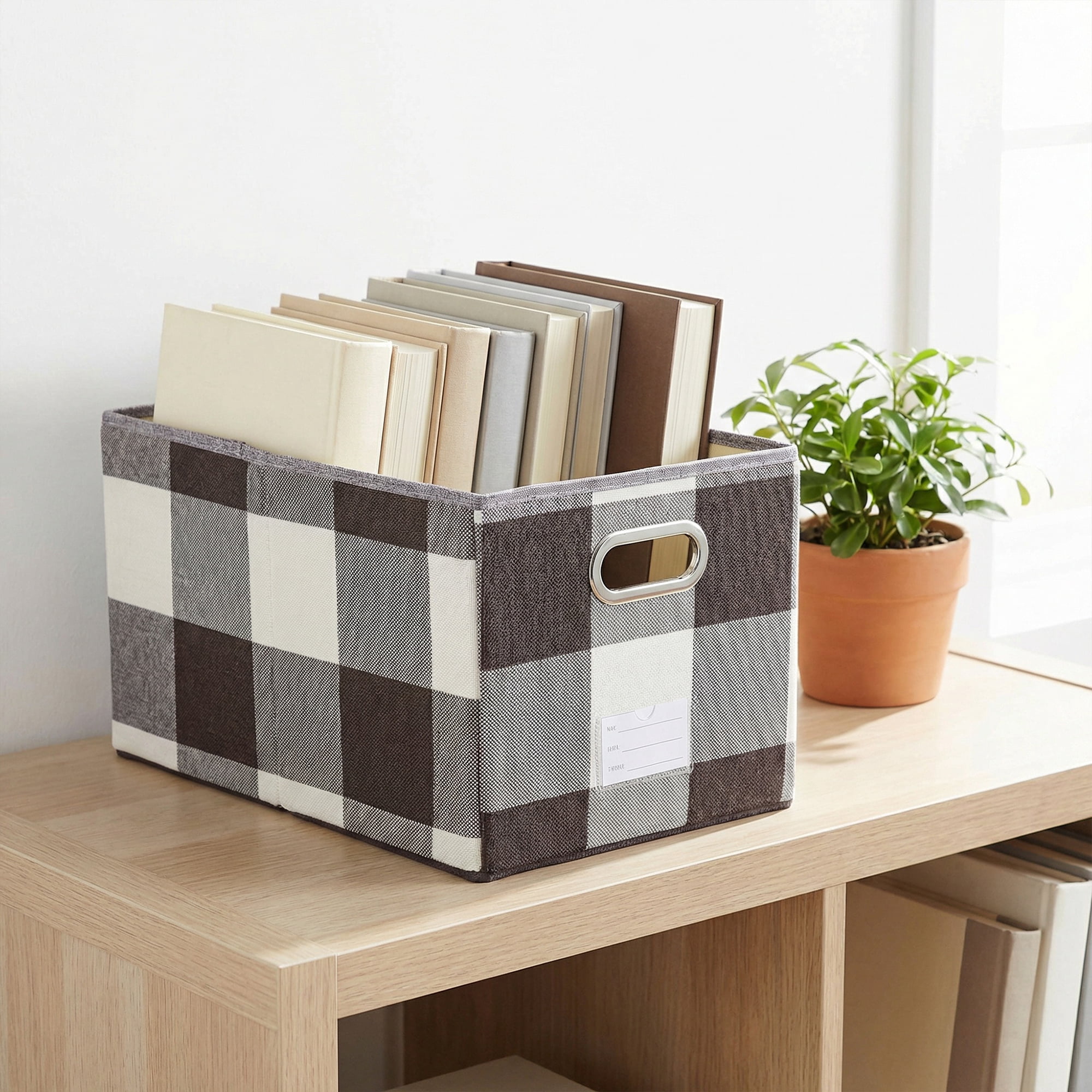 Unique Bargains Storage Bin with Handles for Shelves Closet Coffee 11.8" x 16.9" x 10.6"