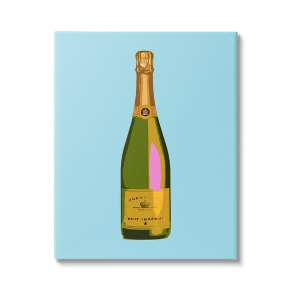 Stupell Industries Champagne Bottle on Blue Food & Beverage Painting Gallery Wrapped Canvas Art Print Wall Art, 16 x 20