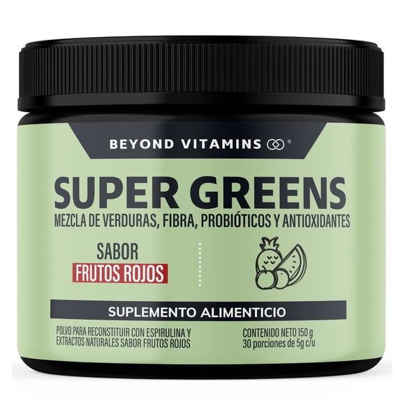 Suplemento Alimenticio Beyond Vitamins Super Greens, Jugo Verde en Polvo con Té Matcha, Espirulina, Bloom 150g