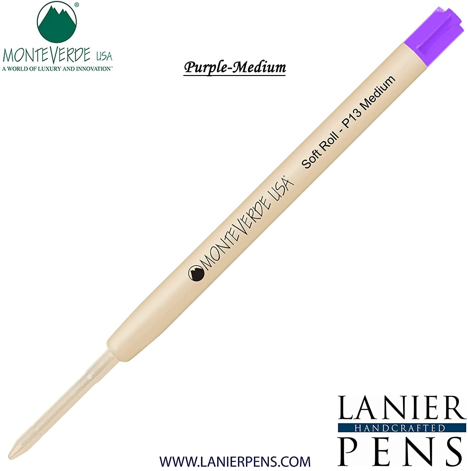 Lanier Combo Pack - 1 Pack - Monteverde SoftRoll Ballpoint P13 Paste Ink Refill Compatible with most Parker Style Ballpoint Pens - Purple (Medium Tip 0.7mm)